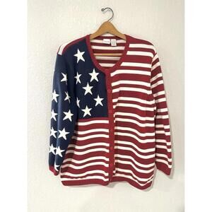 Cherokee Woman American Flag Cardigan Stars and Stripes Sweater Women's 1X 18W